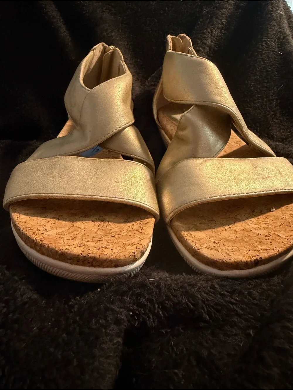 Adrienne Vittadini 'Claud' Sport Flatform Gold Zip Back Comfort Sandal Size 7.5